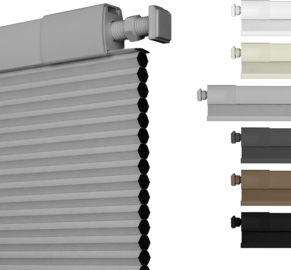No Drill Blackout Cellular Shades,Light Gray,18" W x 48" H