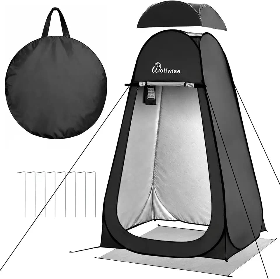 WolfWise PRO Pop Up Shower Tent with Silver Coated, Floor and Rain Fly