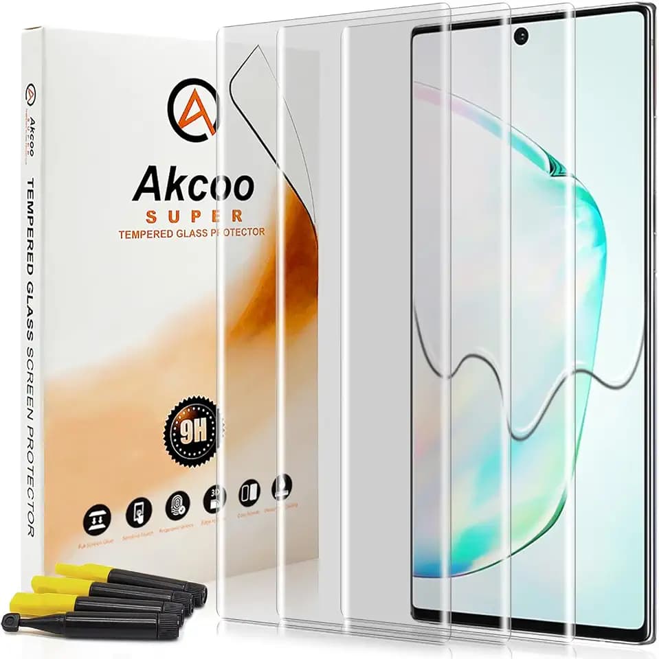 Galaxy Note 10 Plus Tempered Glass Screen Protector, UV Set - 3 Pack, Scratch Repair, Fingerprint-ID Compatible, Sensitive Touch, Full Coverage Without Black Edges