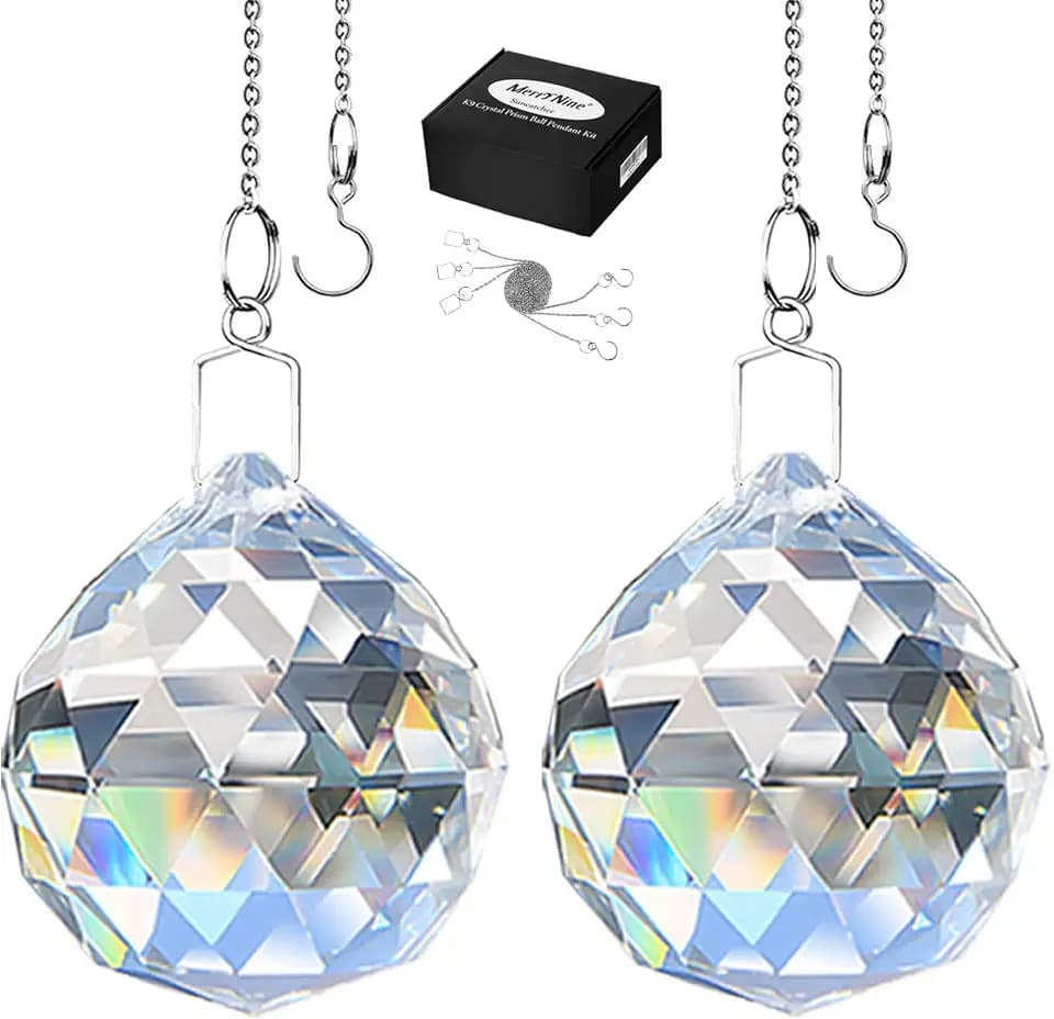 MerryNine Clear Crystal Sun Catcher Suncatcher Prism Ball with Metal Chains
