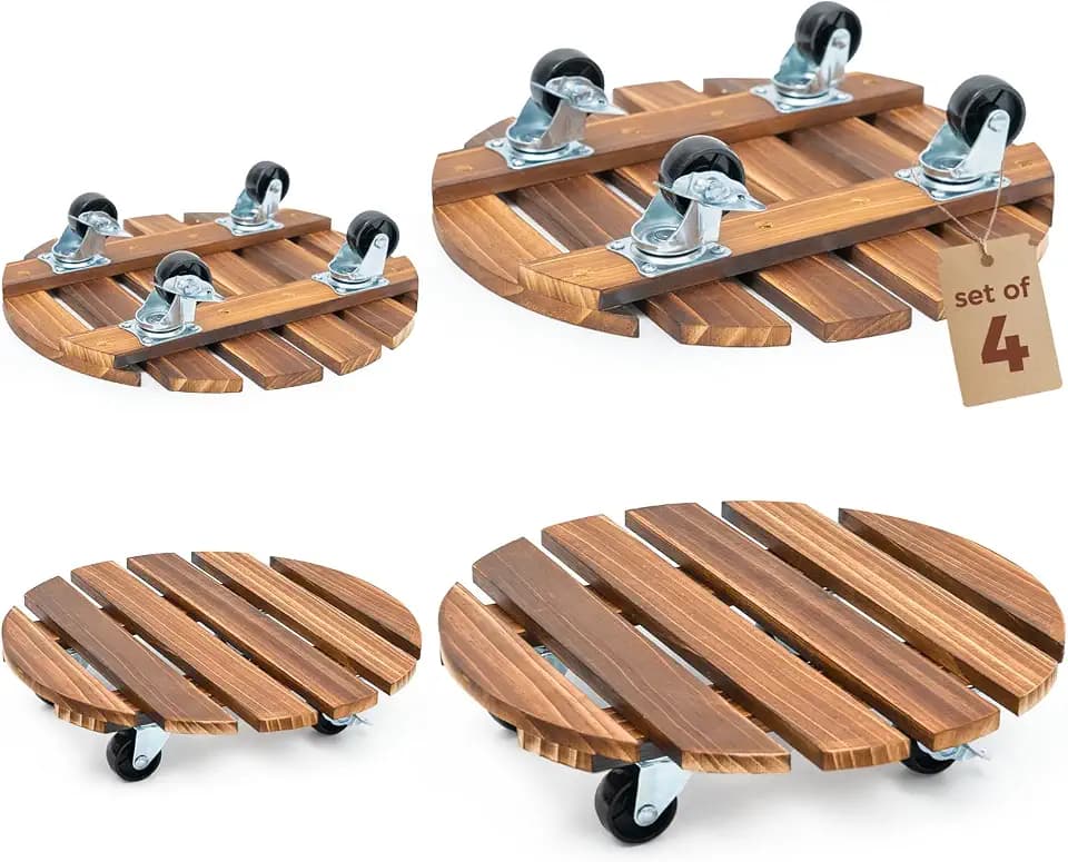 Bamworld Plant Caddy 12 Inch with Locking Wheels 4 Pack