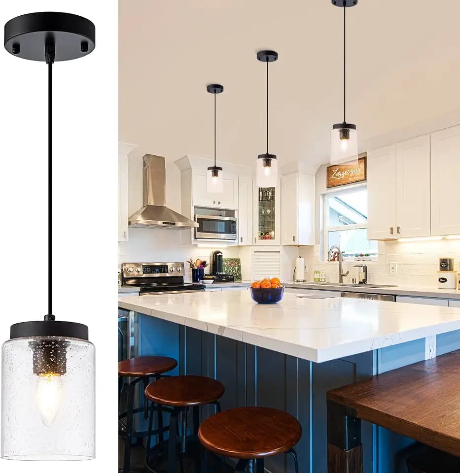 Modern Industrial Cylinder Seeded Glass Mini Pendant Light, Black