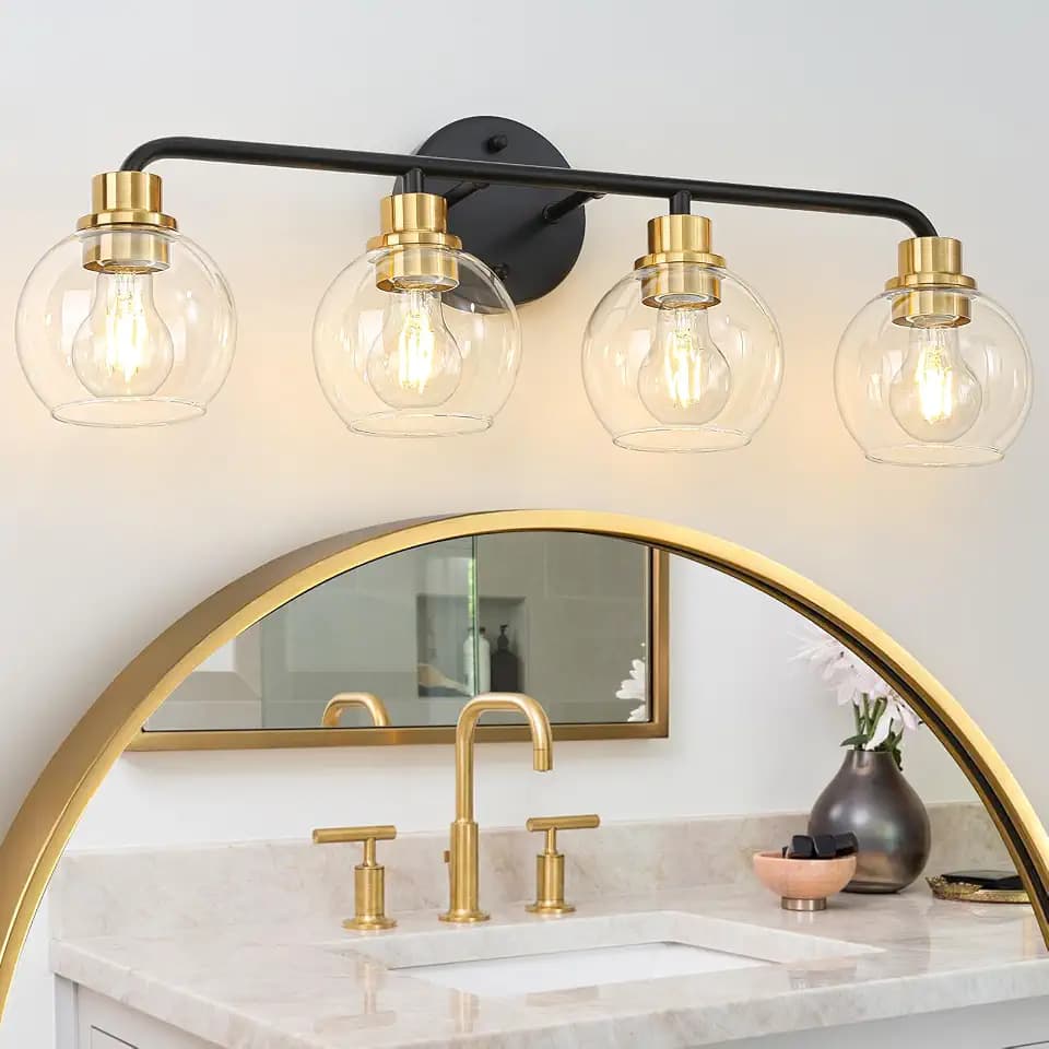 4 Light Bathroom Vanity Light, Black and Gold Bathroom Light Fixtures
