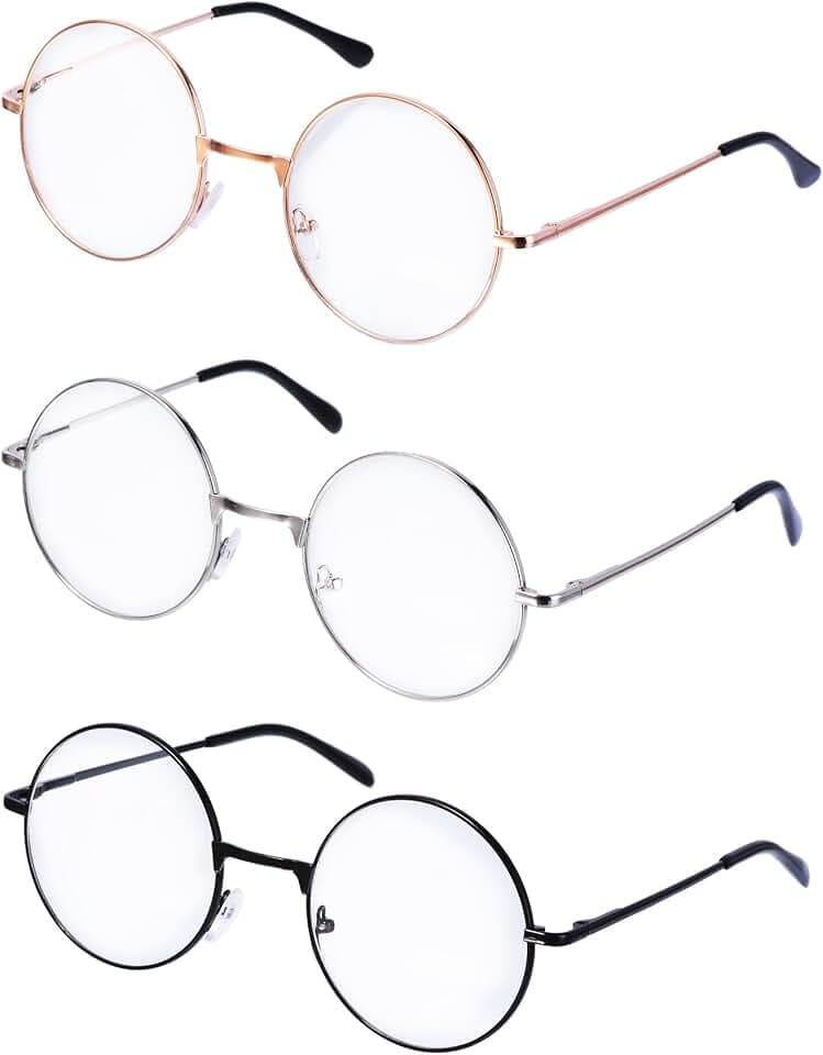 Mudder 3 Paar Unisex Retro-Brillen mit klarem Glas (Schwarz, Gold, Silber)