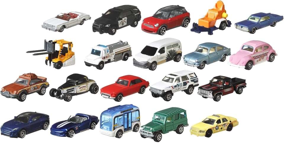 Matchbox FGM48-20er-Pack mit Poster, 1:64 Die-Cast Fahrzeuge Geschenkset, je 20 Spielzeugautos, zufällige Auswahl, für Sammler und Kinder ab 3 Jahren
