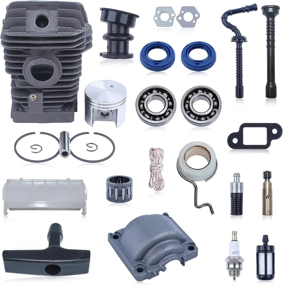 Cylinder Piston Tune Up Kit For Stihl MS250 MS230 025 023 Motor 42.5mm, Cylinder, Piston, Pin, Rings, Cliclip, Engine Bottom Cover, Needle Bearing, Intake Boot, Crank Bearing, Oil Seal
