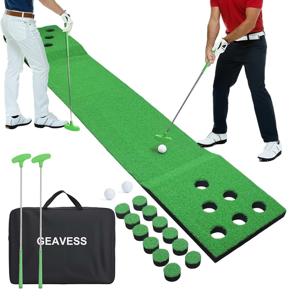 Golf Putting Game Set, Portable Green Mat with 2 Putter, 2 Ball, Cups, Bag