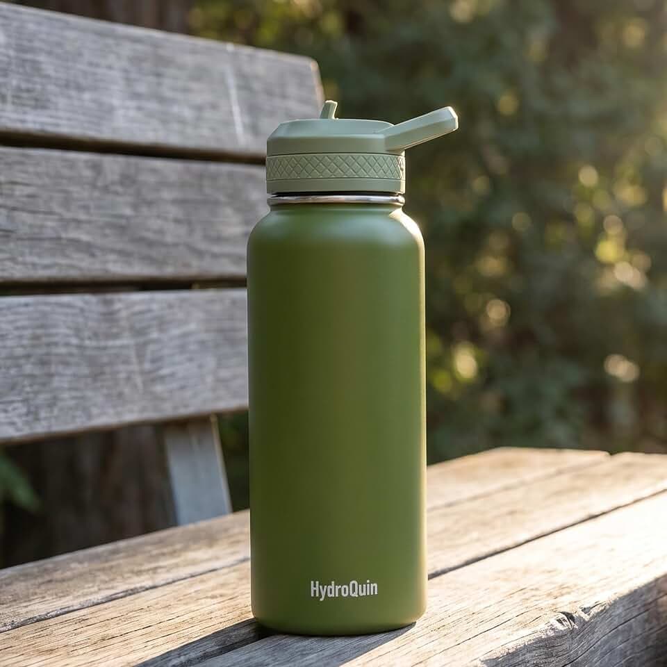 32 OZ Water Bottle with Straw, Stainless Insulated Steel Waterbottle with Comfort Grip Handle,Keep Cold Water Bottles for Camping Sports Office Daily Use