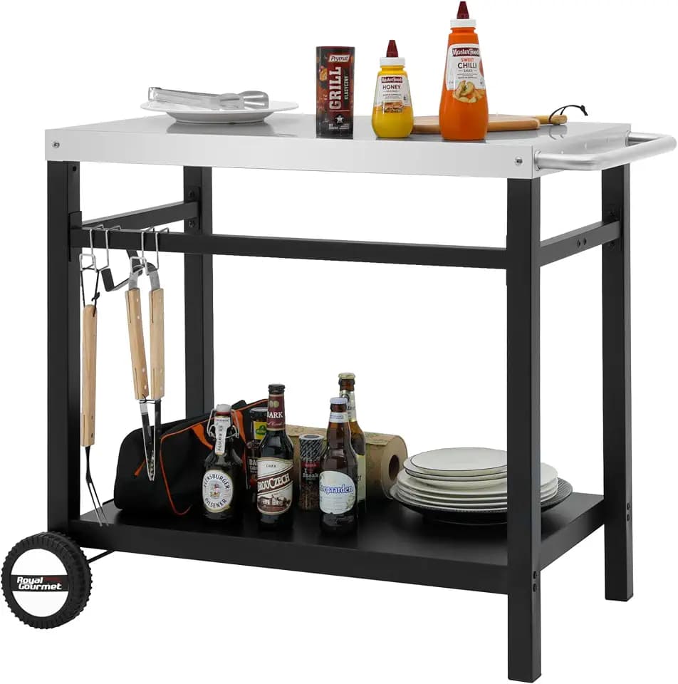Royal Gourmet Dining Cart Table with Double-Shelf PC3401S (Silver)