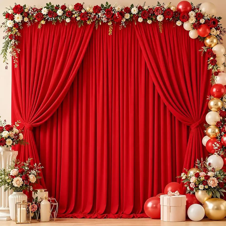 Hemmotop Wrinkle-Free Red Backdrop Curtain Drapes 20x10ft, 4-Pack 5x10ft
