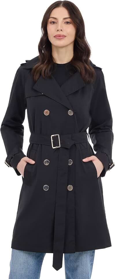 Michael Kors Women's Double Button Trench Coat With Belt and Detachable Hood