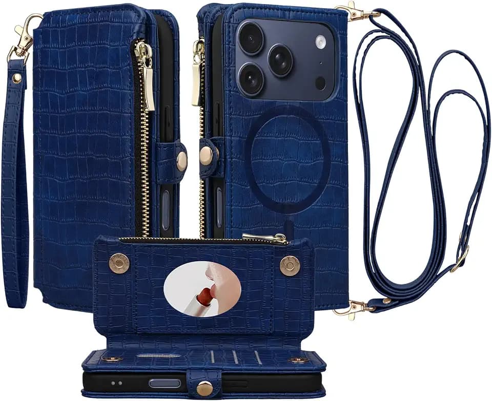 Crossbody Wallet Case for iPhone 18 Pro / 17 Pro Navy Blue