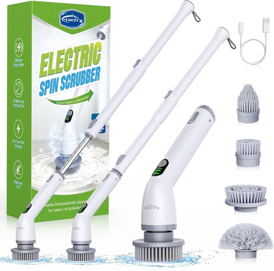 Elektrische Reinigungsbürste, Ergonomischer Spin Scrubber mit 4 Spezialbürsten & USB-C Schnellladung – Für Bad, Küche, Auto und Fliesen (IPX7 wasserdicht)