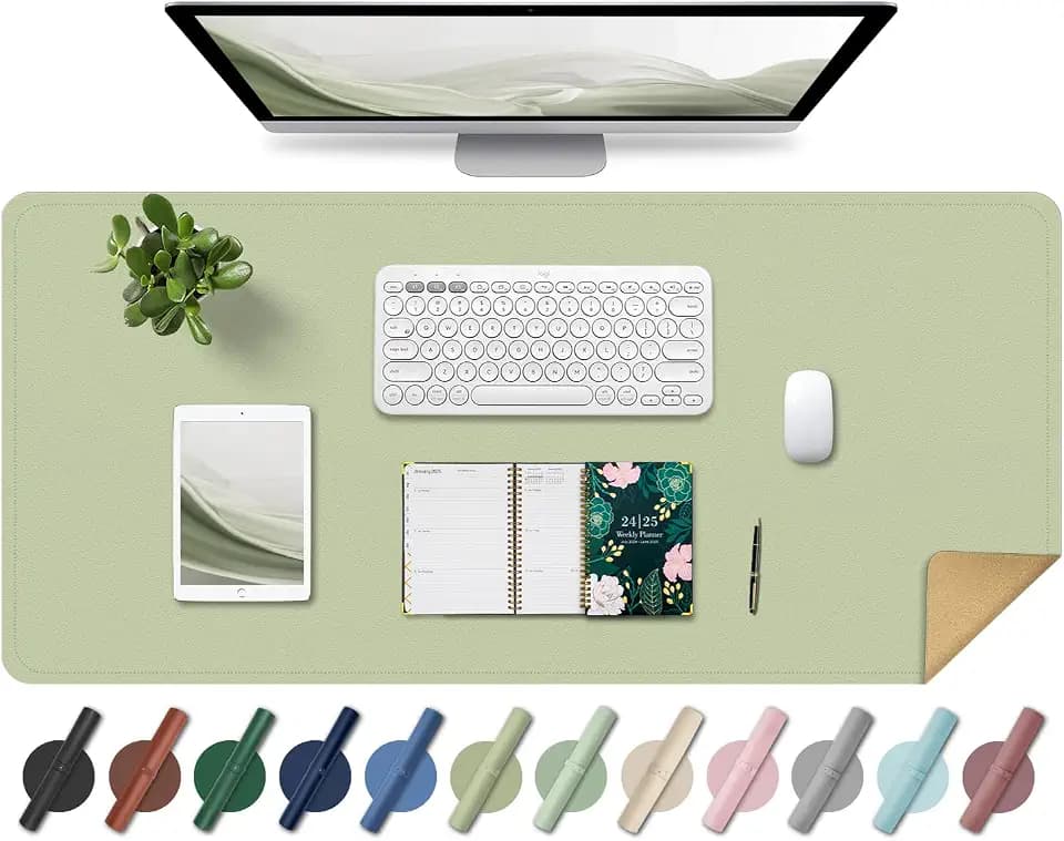 BLESWIN Leder-Schreibtischunterlage, Rutschfeste Große Mausunterlage, Computer- und Laptop-Matte, Schreibtisch-Schreibtischmatte für das Schreiben, Schreibtisch-Blotter-Pads Dekor (Matcha, 80x40CM)