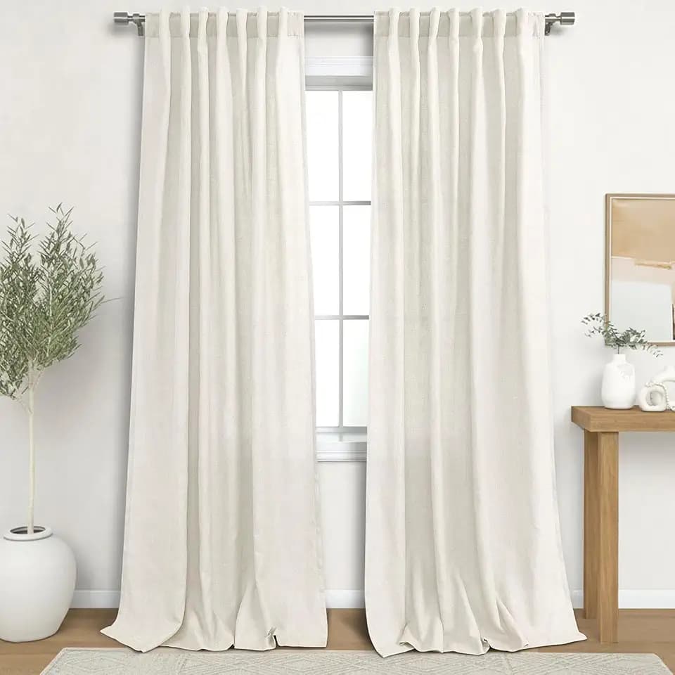 KOUFALL 52x100 Inches Long Cream Back Tab Rod Pocket Linen Sheer Curtains