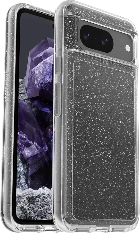 OtterBox Google Pixel 8 Symmetry Series Clear Case - STARDUST (Clear/Glitter), ultra-sleek, wireless charging compatible, raised edges protect camera & screen (ships in polybag)