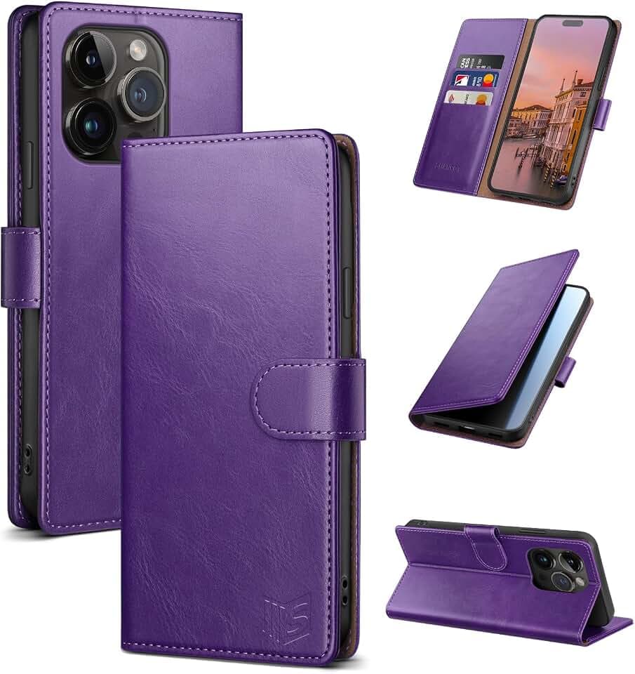 SUANPOT Compatible with iPhone 14 Pro Max 6.7" Wallet case with RFID Blocking Credit Card Holder,Flip Book PU Leather Protective Cover Men Women for Apple 14 Pro Max Phone case Purple Color