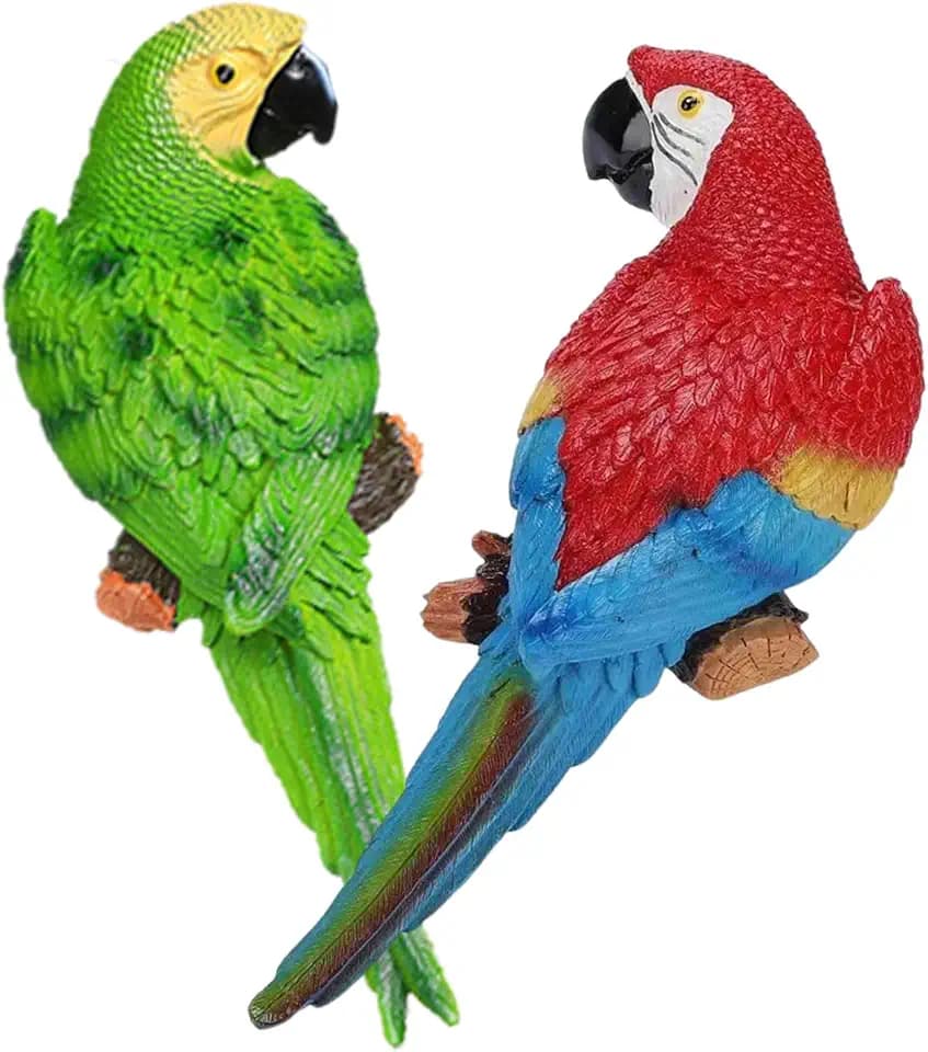 2Pcs Large Parrot Statues Decor Tiki Bar Decorations(Green, Red)
