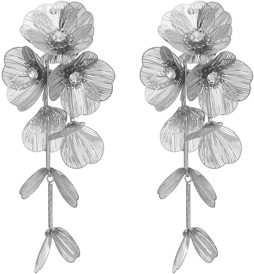 Gold Flower Statement Earrings for Women Large Chunky Statement Floral Petal Dangle Earring Floral Jewelry