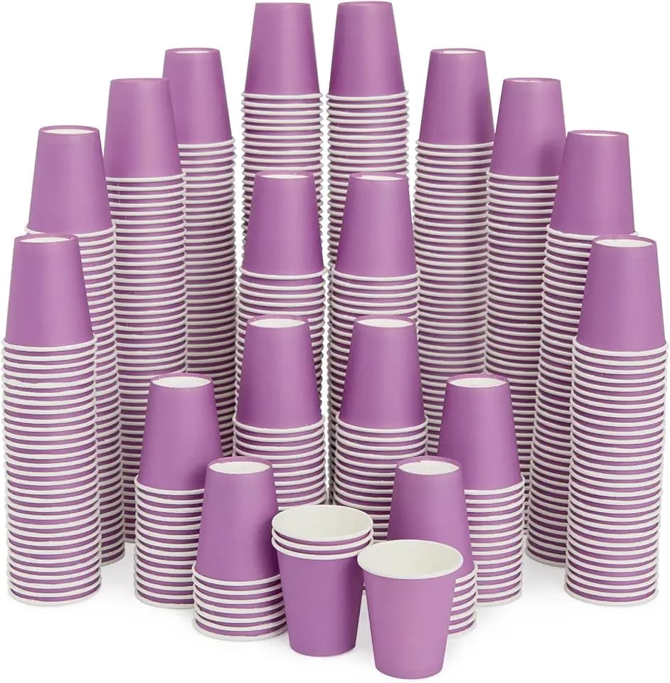 Stockroom Plus Mini Paper Cups - Leak-Resistant & Compostable Purple Cups - Sample & Mouthwash Cup for Bathroom Use - Espresso Shots for Sampling - Purple, 3 Oz, 600 Count