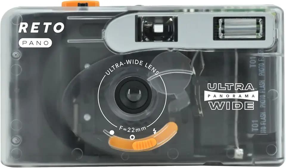 RETO PANO 35mm Film Camera - 22mm Wide Lens, Panorama, Easy Switch, Cinematic Modes, Lens Cover, Built-in Flash, Reusable (Film & AAA Battery are not Included) (Sheer White)