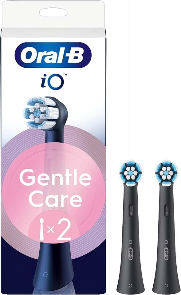 Oral-B Gentle Care Ersatzbürsten, echt, schwarz, weich, geeignet für empfindliches Zahnfleisch, runde Bürste für elektrische Zahnbürsten, Oral B iO, 2 Stück