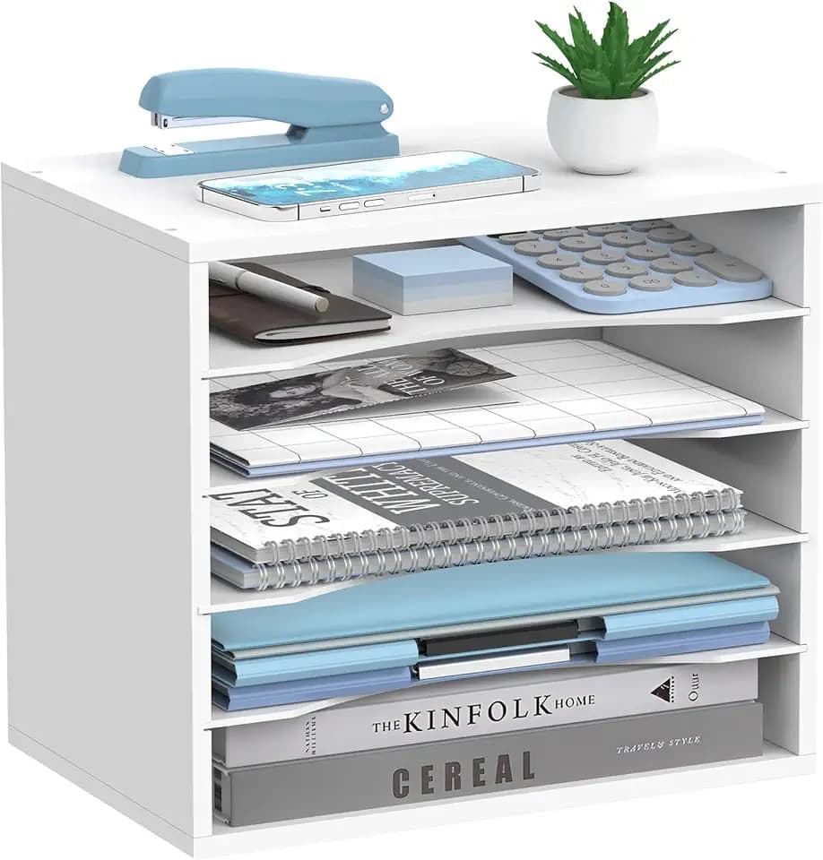 5-Tier Paper Organizer for Desk, Adjustable Mail Organizer, White