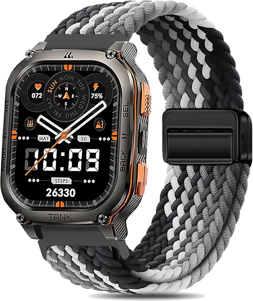 Magnetic Braided Compatible with Kospet Tank M3 Ultra/M3/M2/T3 Ultra/T3/T2 Bands, 22mm Nylon Stretchy Sport Strap Wristband Replacement for Amaztim M3/M2/T2 Military Watch Men Women