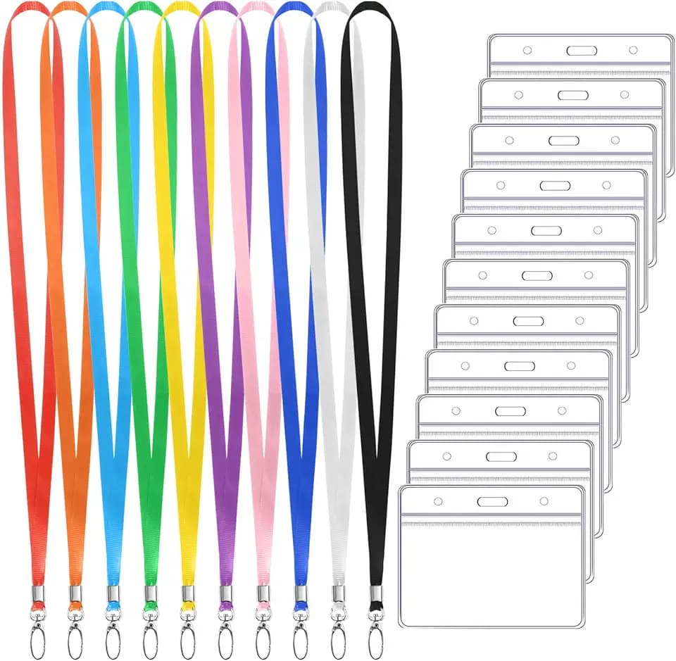 10er Set Ausweishülle mit Schlüsselband, Transparente Kartenhalter