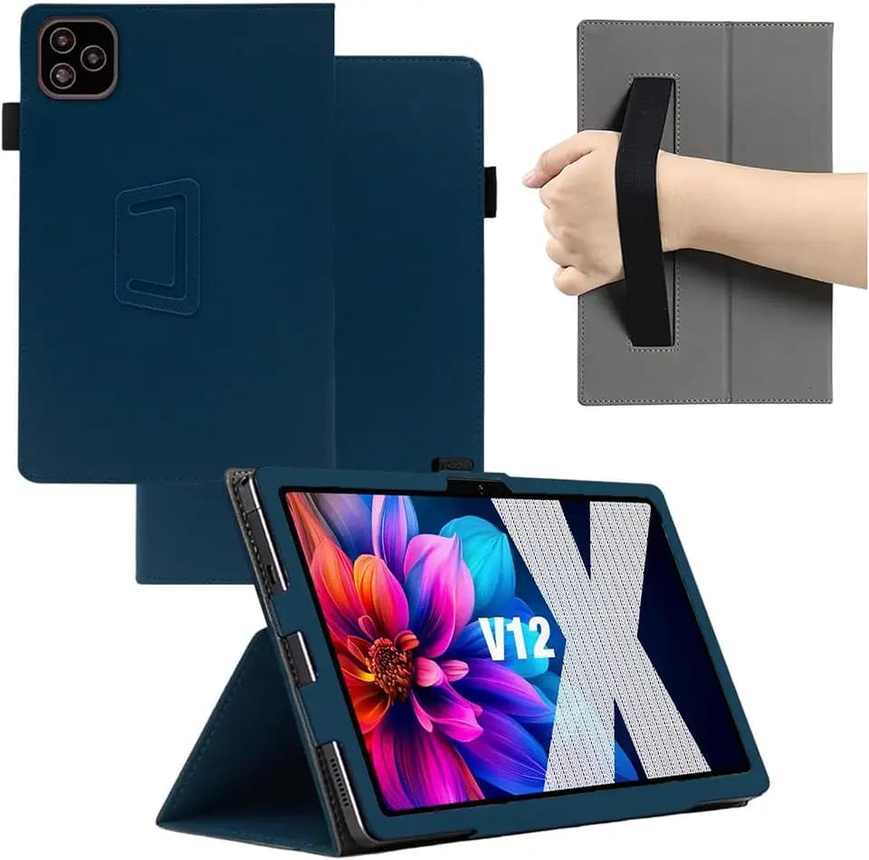 MEMELOKA Hülle für VALE V12X LTE 12.6 Zoll, Ultradünne und Leicht PU Leder Schutzhülle mit Handschlaufe[Klappfunktion], Blau
