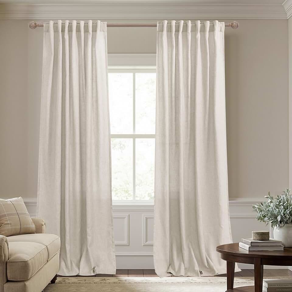 KOUFALL Tan Beige Linen Curtains 132 Inches Long for Living Room Extra Long 2 Panels Set Boho Farmhouse High End Semi Sheer Light Filtering Large Window Curtain Drapes for Family Room,132 in Length