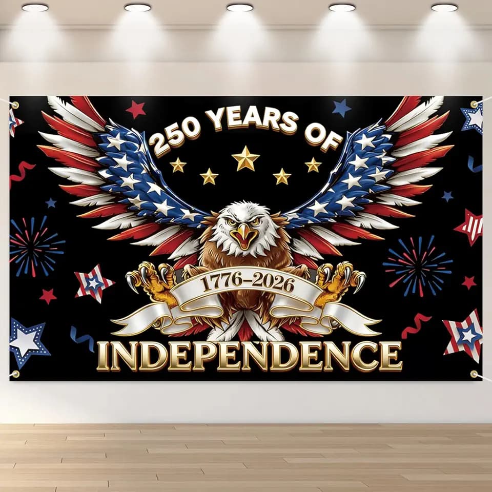 7 x 5 FT 250th Anniversary American Flag Backdrop, Patriotic Eagle and Stars Hanging Photo Background Photography Booth Prop for Independence Day, 4th of July, 1776-2026 Anniversary Decorations
