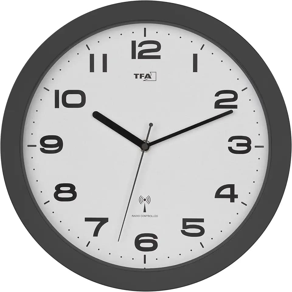 TFA Dostmann Funkuhr Analog Wanduhr modern, 60.3554, ohne Ticken, geräuschlos, Küchenuhr, 32cm Durchmesser, zum Hängen, batteriebetrieben, anthrazit