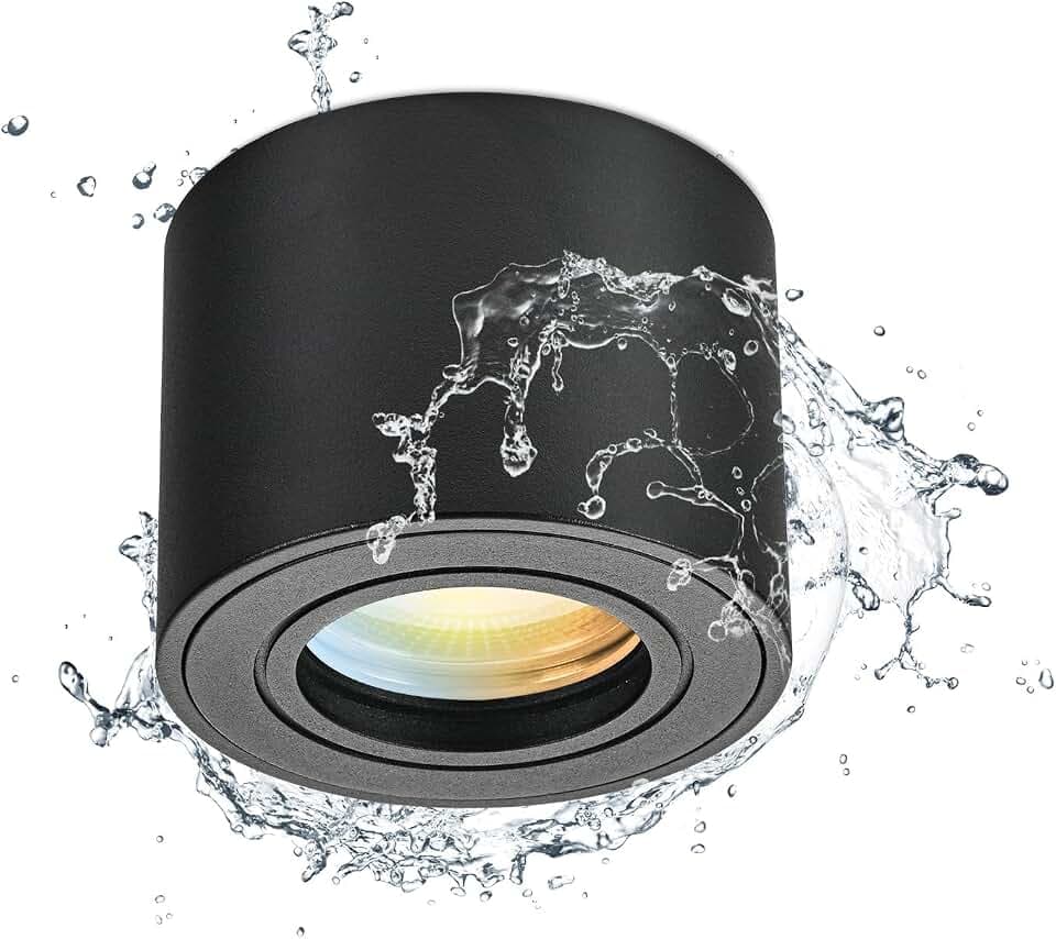 LED Aufbauspot Deckenspot IP44 Schwarz Dimmbar, Aufputz Spots flach Ø80x60mm, Aufbaustrahler 5W CCT LED Modul 230V 6500K/3000K/4000K, Deckenstrahler Rund, Aufbauleuchte Aluminium