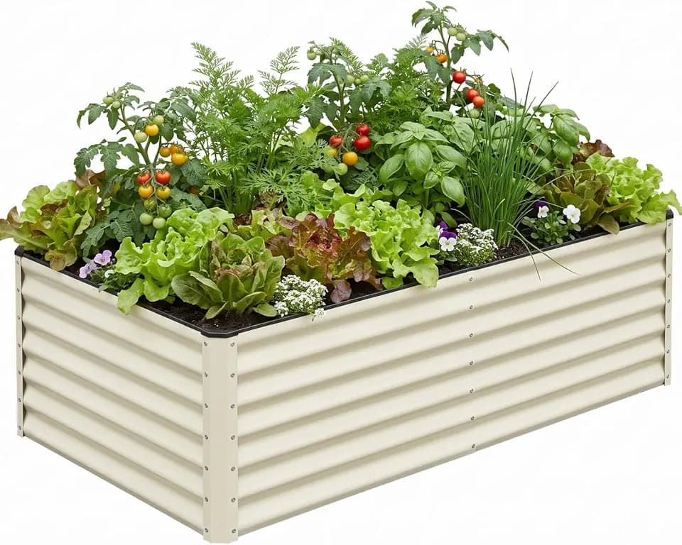 SnugNiture Galvanized Raised Garden Bed 8x4x2FT Outdoor Large Metal Planter Box Steel Kit for Planting Vegetables, Flowers, Beige White