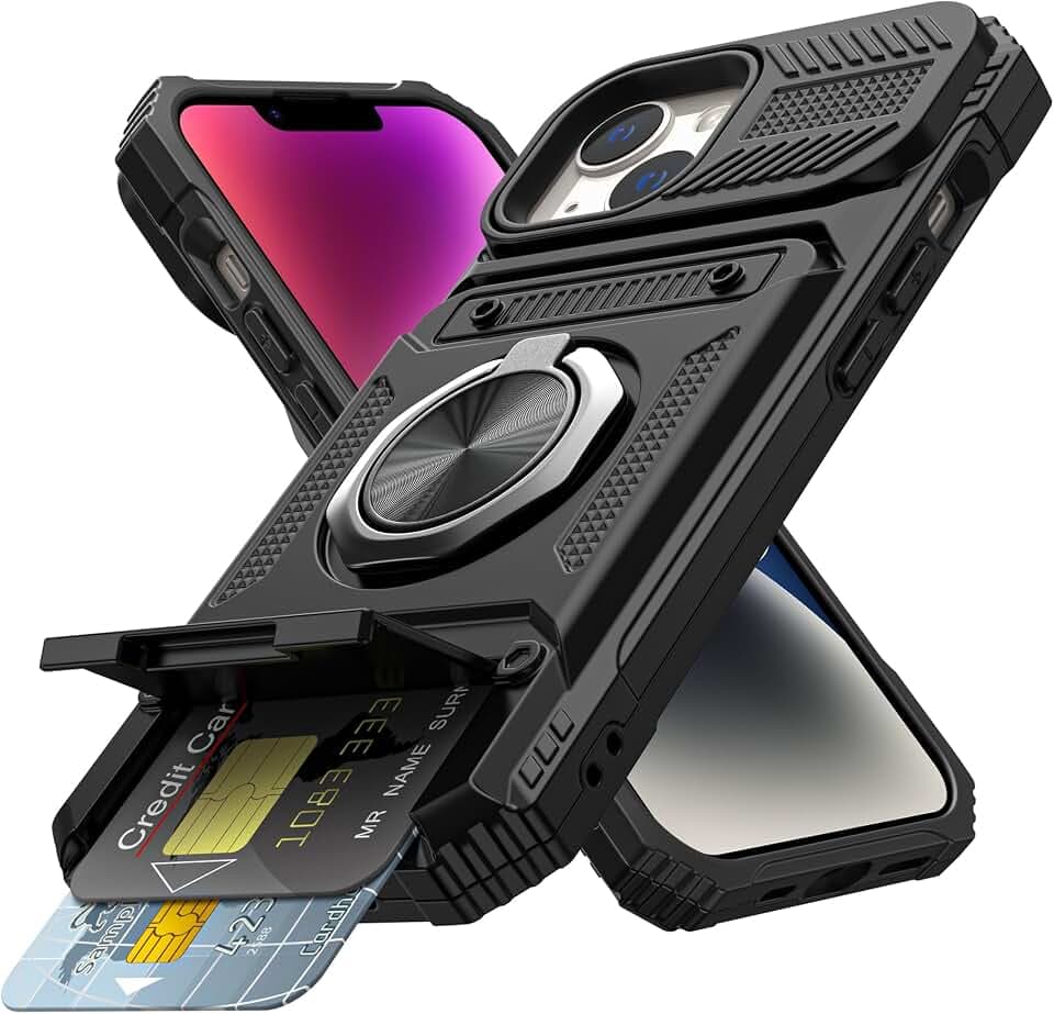 Vofolen for iPhone 14 Wallet Case with Card Holder [Store 2 Cards] Black