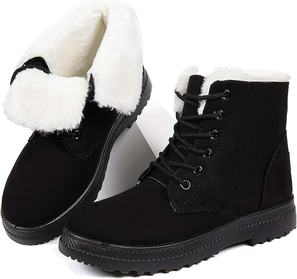 Winter Snow Boots for Women,Warm Fur Lined Ankle Boots Comfortable Suede Lace Up Booties Cute Flat Shoes,Traction