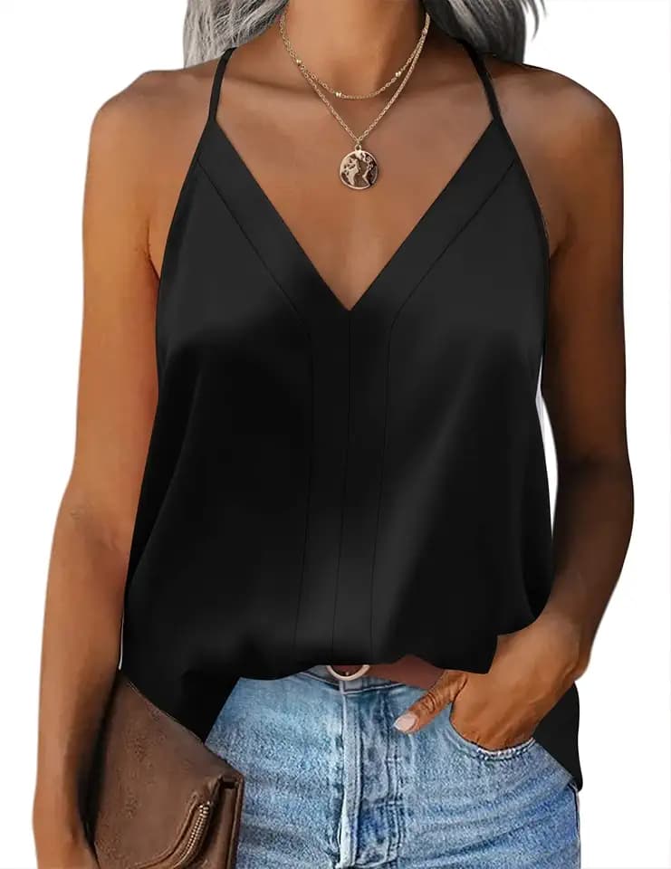 Zeagoo Damen Satin Cami Top Unterhemden V-Ausschnitt Spaghettiträger Top