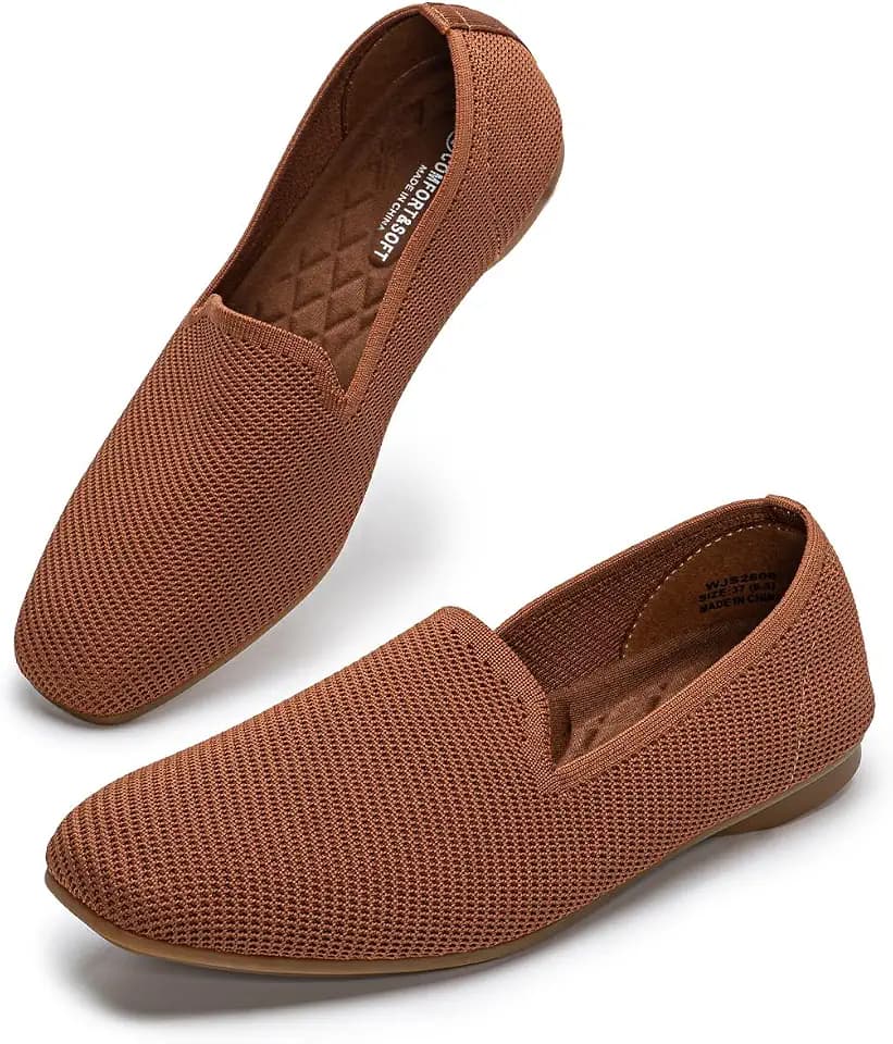YEOJOU Women's Knit Flats Square Toe Slip On Loafers - Comfortable Breathable Ballet Flat, Dressy Business Casual Work Shoes for Office and Travel