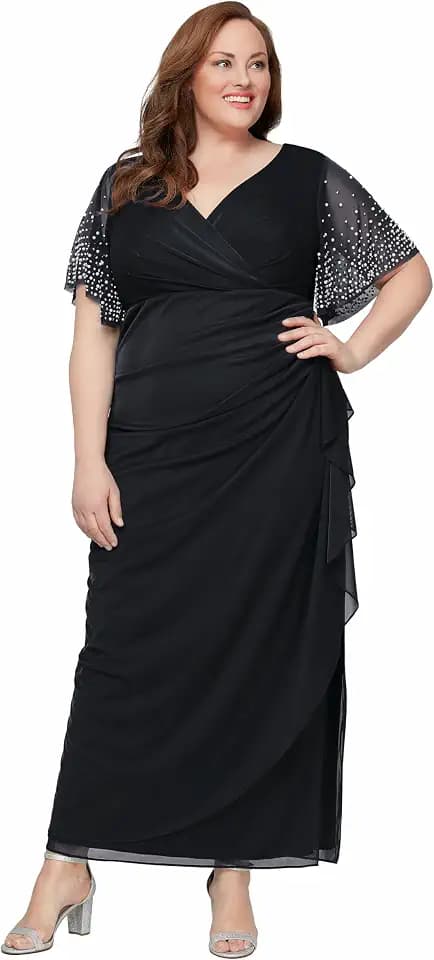 Alex Evenings Women's Long Empire Waist Mother of The Bride Dress with Flutter Sleeves (Plus Size)