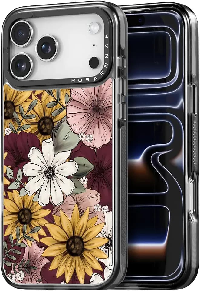 Rosarnnah for iPhone 17 Pro Max Case Aesthetic Black, Sunflower