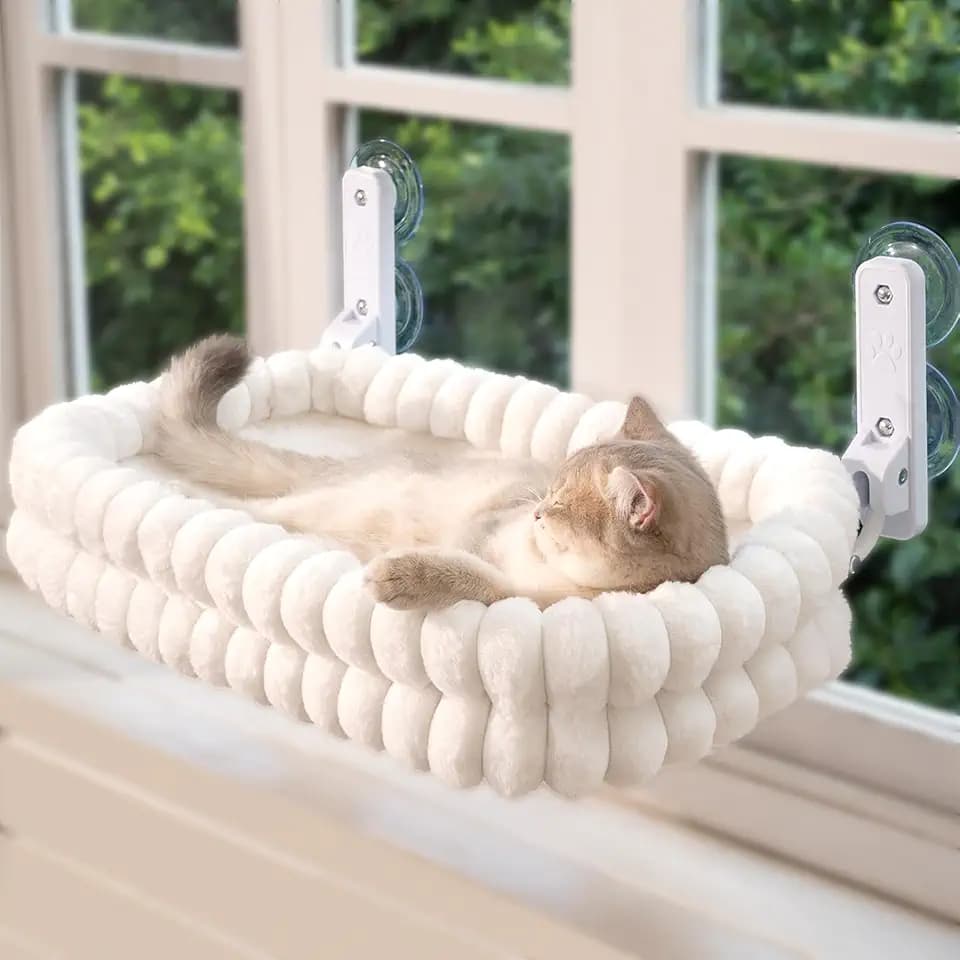 CheerPals Katzen Fensterliege, Weich Abnehmbarem Wendebezug Hängematte, Faltbare Katzenliege, Fenster Katzenbett mit Stabiles Stahlgestell und Saugnäpfe, Halt bis 18kg