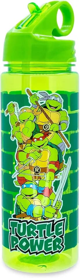 Silver Buffalo BPA-freier Kunststoff-Sportkrug, fasst 590 ml, Wasserflasche mit aufklappbarem Strohhalm, Teenage Mutant Ninja Turtles
