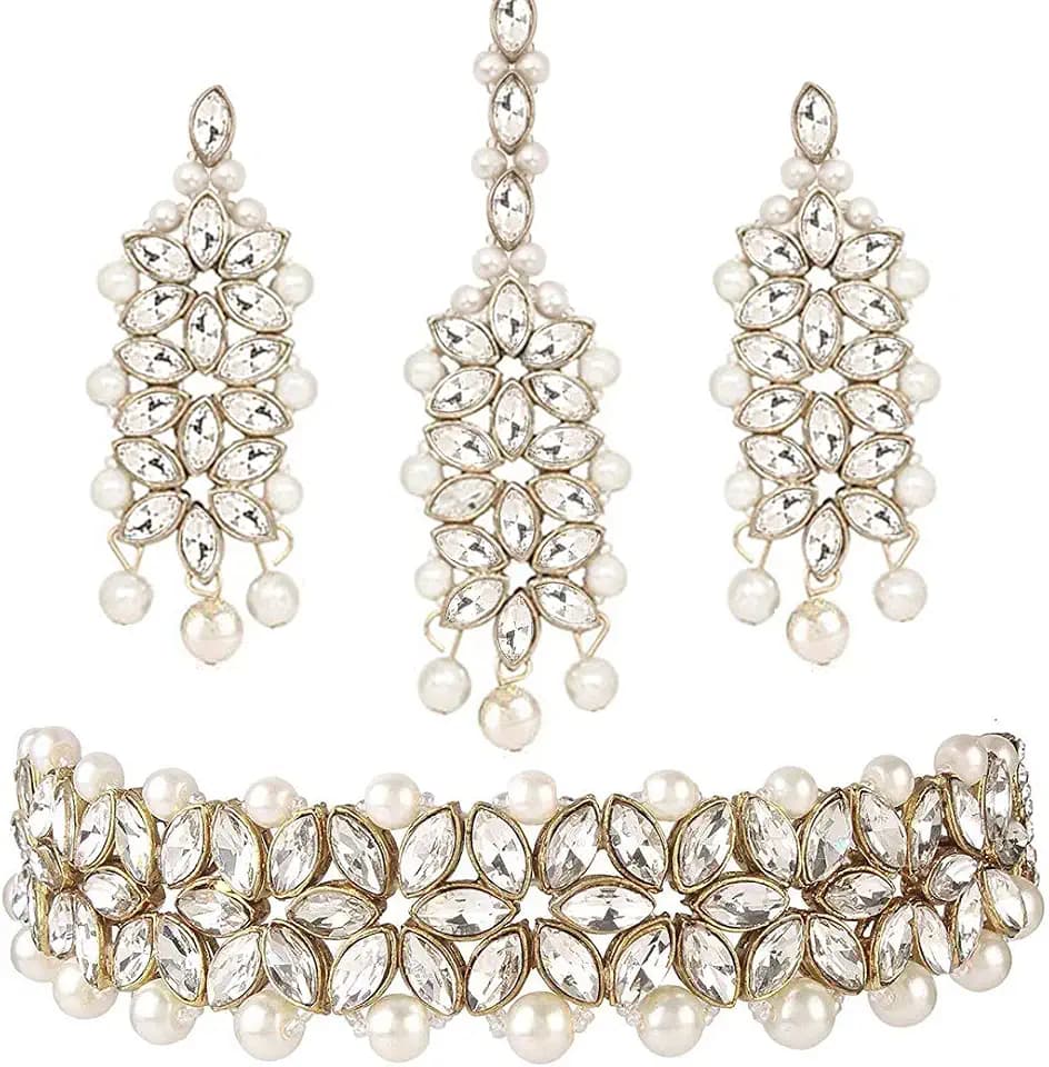 Aheli Gold Plated Kundan Jewelry Necklace with Earring Set Gift for Women