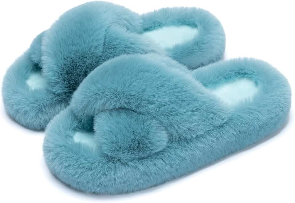 Chantomoo Women's Slippers Memory Foam House Bedroom Slippers for Women Fuzzy Plush Comfy Faux Fur Lined Slide Shoes Anti-Skid Sole Trendy Gift Slippers