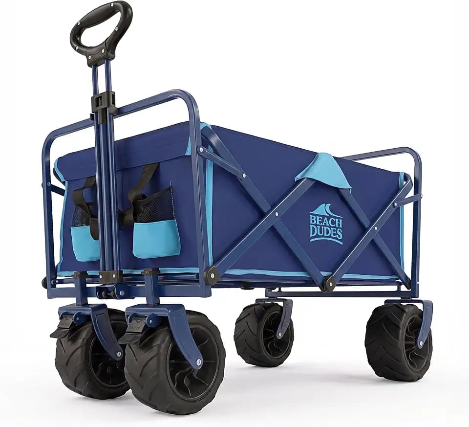 Coastal Executive Beach Wagon – Heavy-Duty All-Terrain Foldable Cart, 350 lbs Capacity, Ultra-Resistant Double 600D Oxford, Ocean Blue