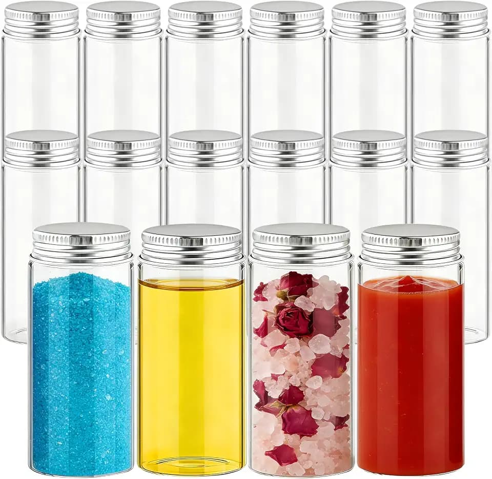 16 Stück 80ml/2.82oz Reagenzglas mit Schraubverschluss, Kleine Glasflaschen zum befüllen, Transparent Reagenzgläser für Laboratorien, Gewürze, Liquids, Bonbons, Blumen, Hochzeit, Deko