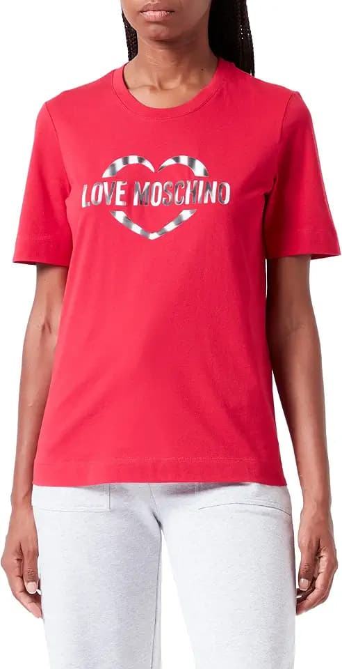 Love Moschino Damen Regular Fit Short Sleeves with Heart Olographic Print T-Shirt (1er Pack)