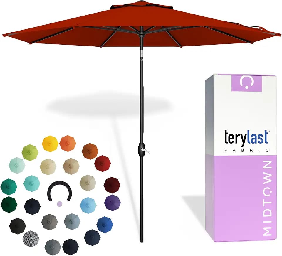 Midtown Umbrellas Lean - 9 Ft Patio Umbrella, Apple Red Canopy