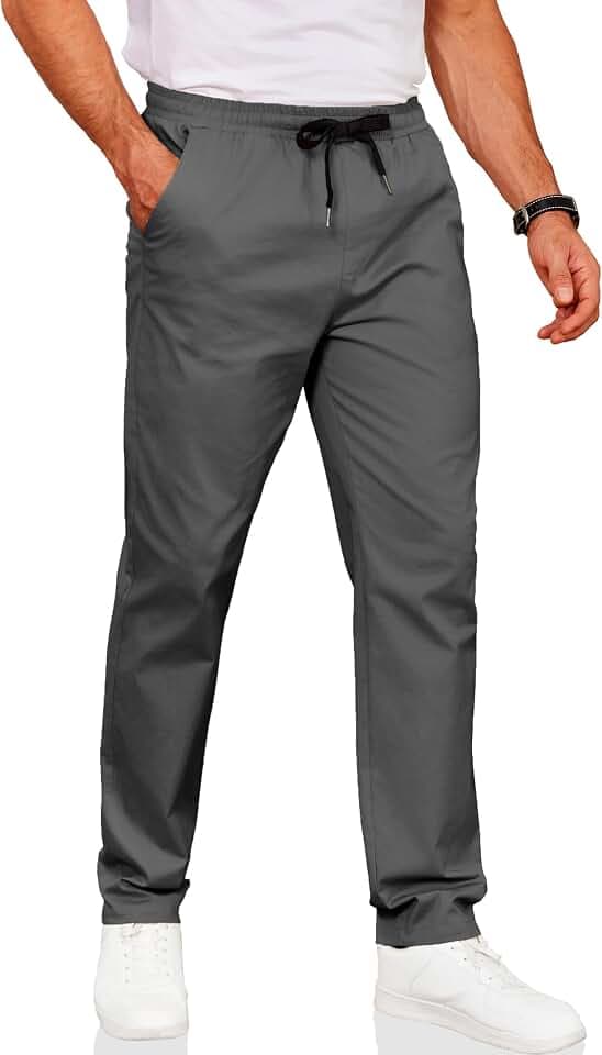 COOFANDY Men's Drawstring Casual Pants Cotton Twill Elastic Waist Chino Pants